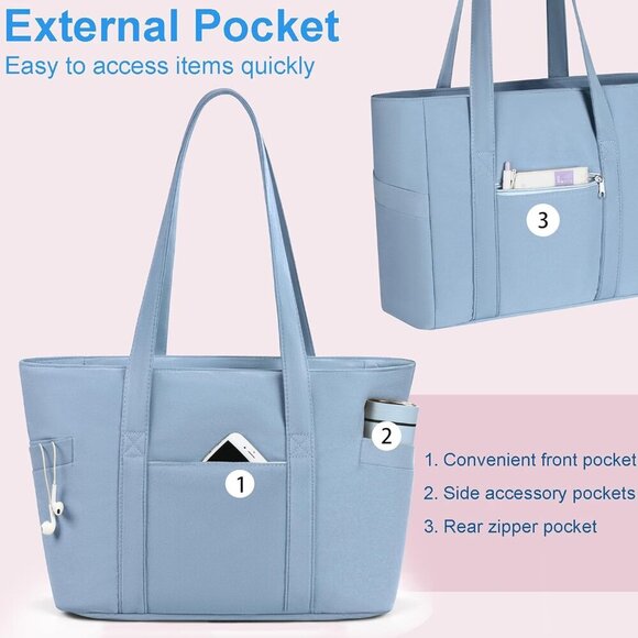 Women Tote Bag Cotton Large Capacity Water-Resistant Multi-Pocket Travel - Picture 4 of 6